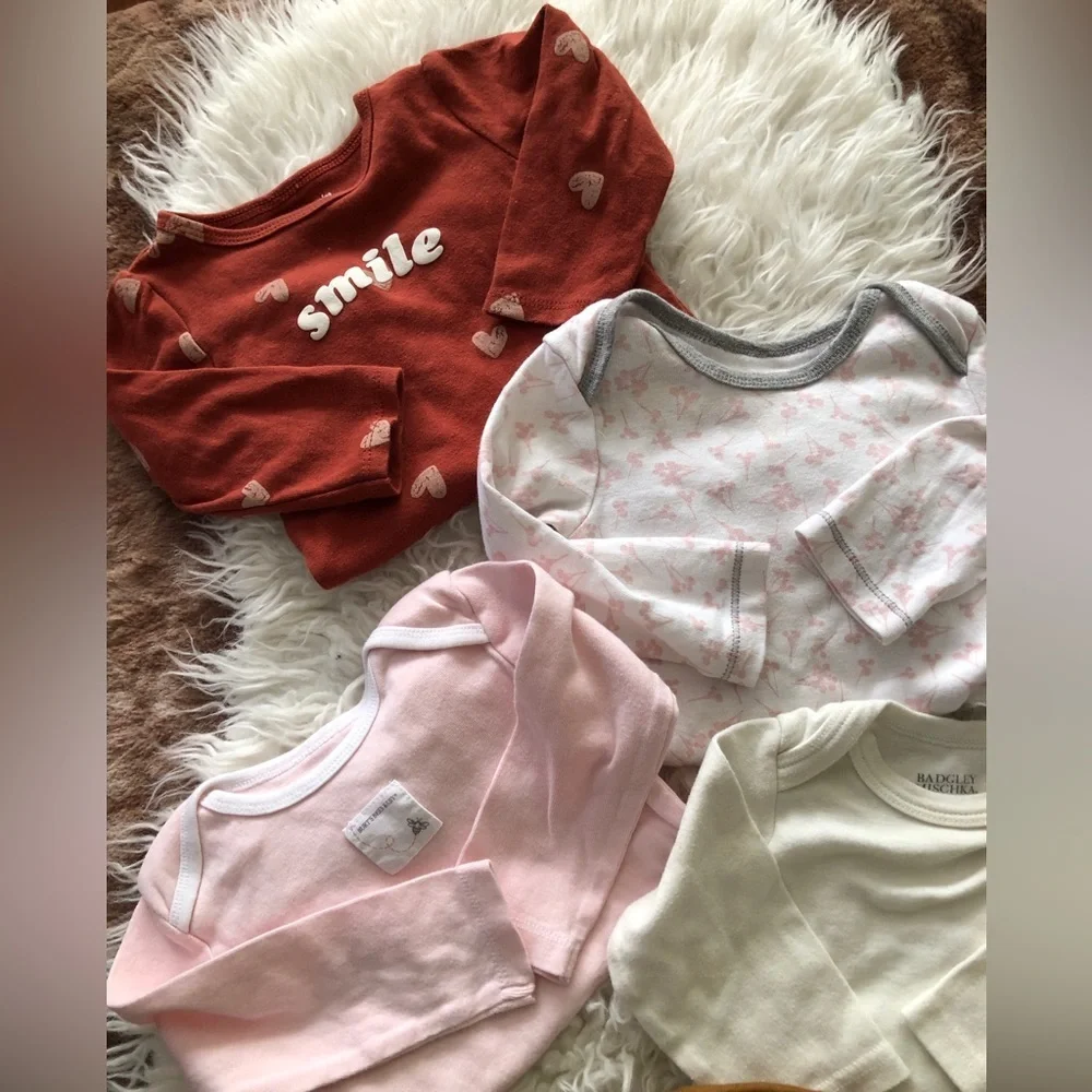 Bundle Baby Girl Long Sleeve Onesie Pajama 6-12 M Burt Bees Carters Old Navy